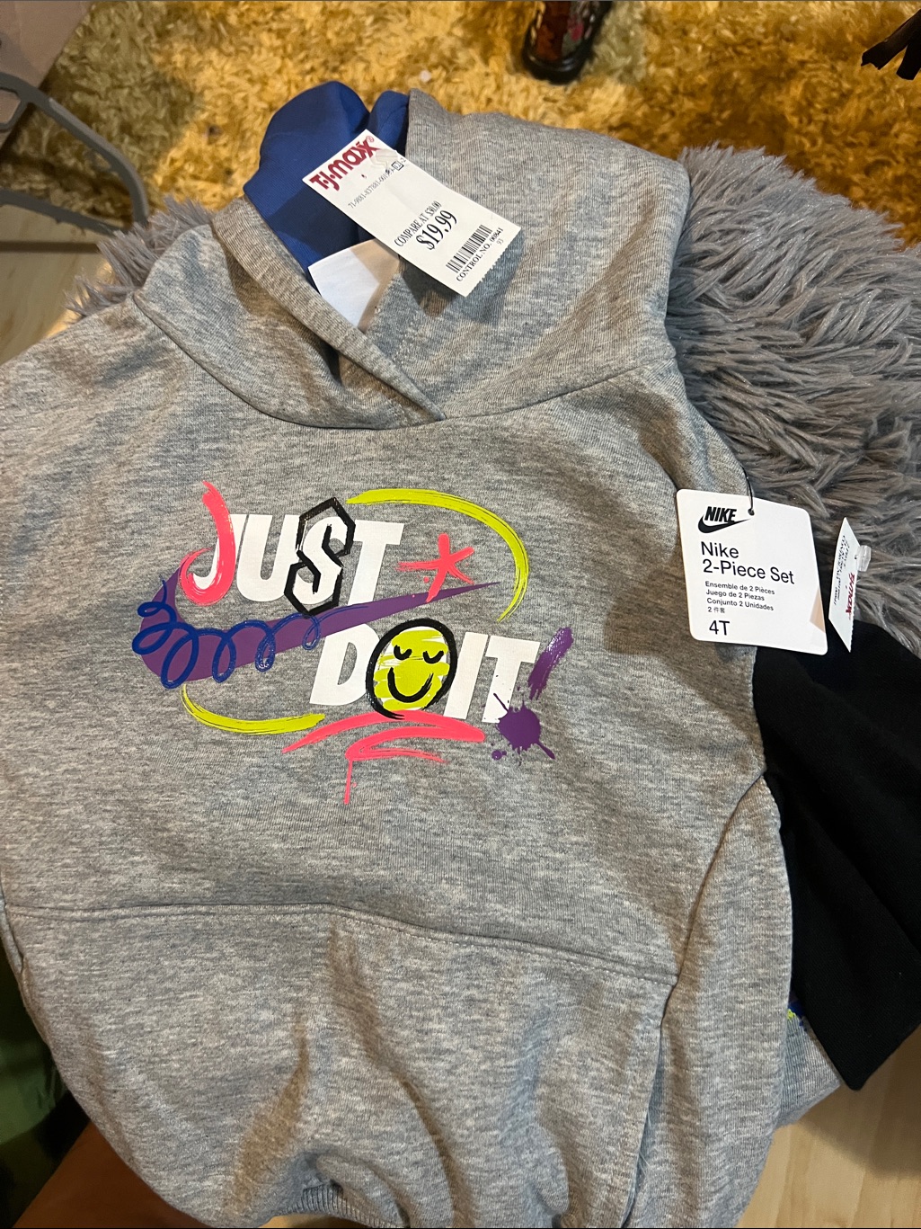 Nike Gray Kids Hoodie With Colorful "Just Do It" Graphic - 4t